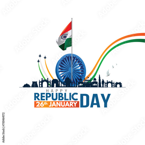 happy republic day India. Ashoka chakra with Indian flag. abstract vector illustration design
