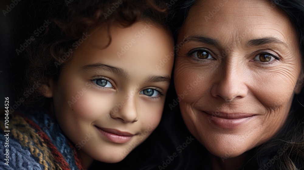Close up portrait of mother and daughter Close up portrait of mother and daughter