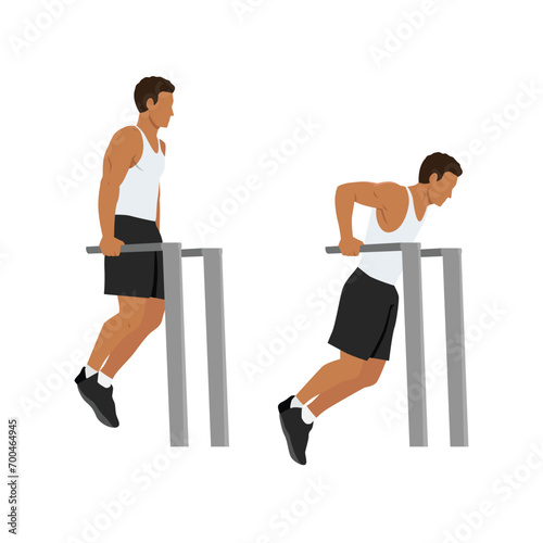Man doing trice dip exercise. Flat vector illustration isolated on white background