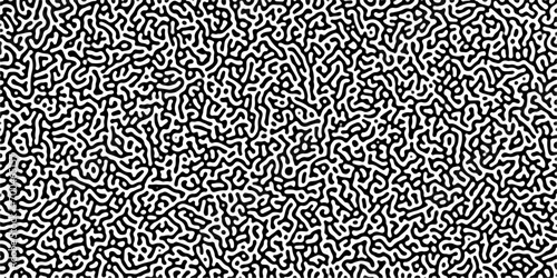 Turing reaction diffusion monochrome seamless pattern with chaotic motion .Linear design with biological shapes. Organic lines in memphis. abstract turing organic wallpaper background .