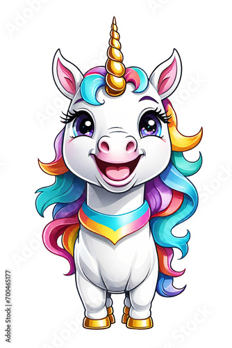 Cute cartoon unicorn isolated on transparent background 