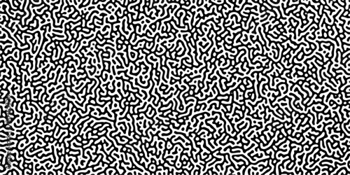 Turing reaction diffusion monochrome seamless pattern with chaotic motion .Linear design with biological shapes. Organic lines in memphis. abstract turing organic wallpaper background .