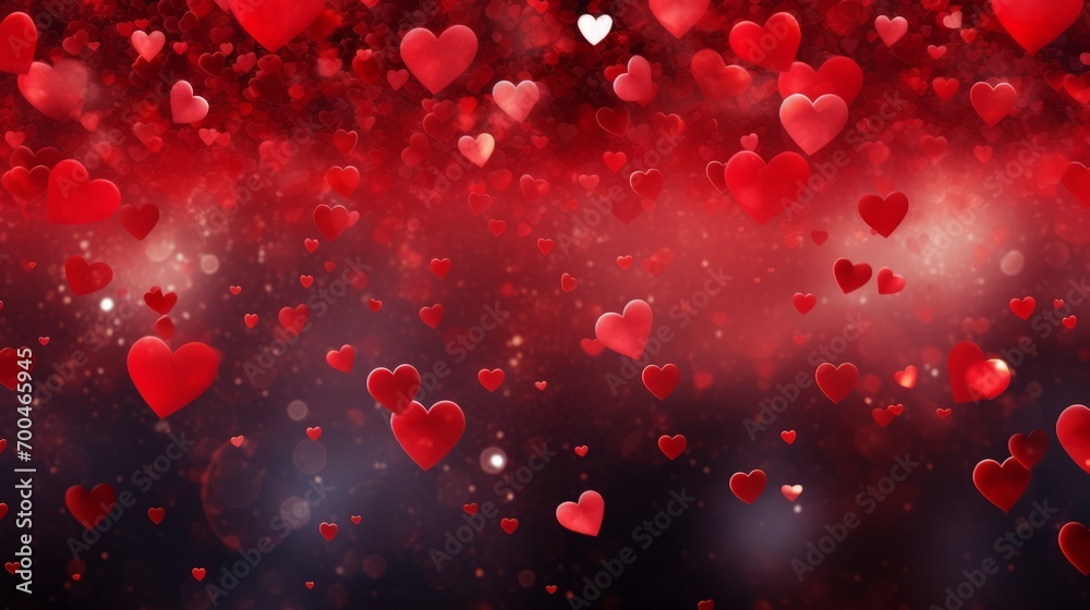 Romantic valentine's day banner – abstract panorama with red hearts, love concept