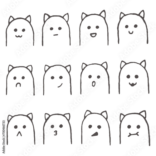 A ghostly cat with different emotions