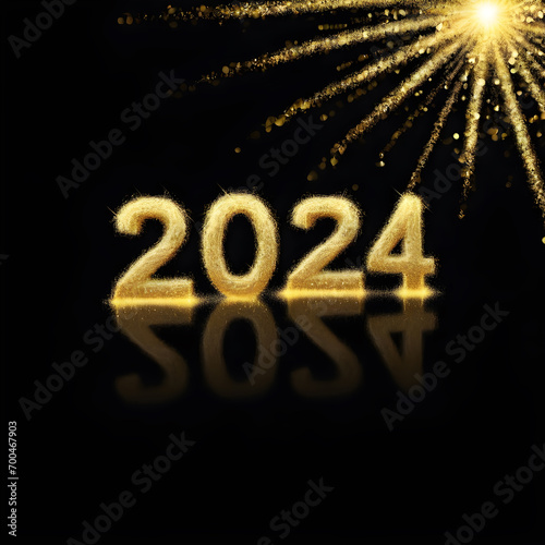 golden sparkling year 2024, New year, background design about New Year, New Year's Eve on a black background. ai generative