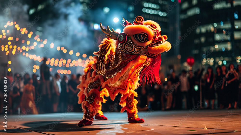 Showcasing the fusion of tradition and modernity, a Dragon Dance performed in a contemporary urban environment, emphasizing the dance's timeless relevance.