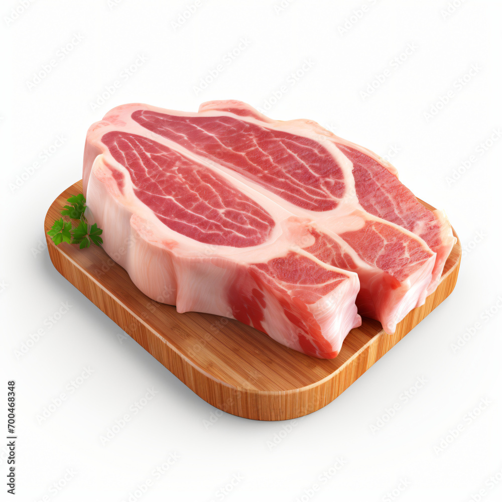 3d render pork slice isolated white background generative AI 3d render pork slice isolated white background generative AI