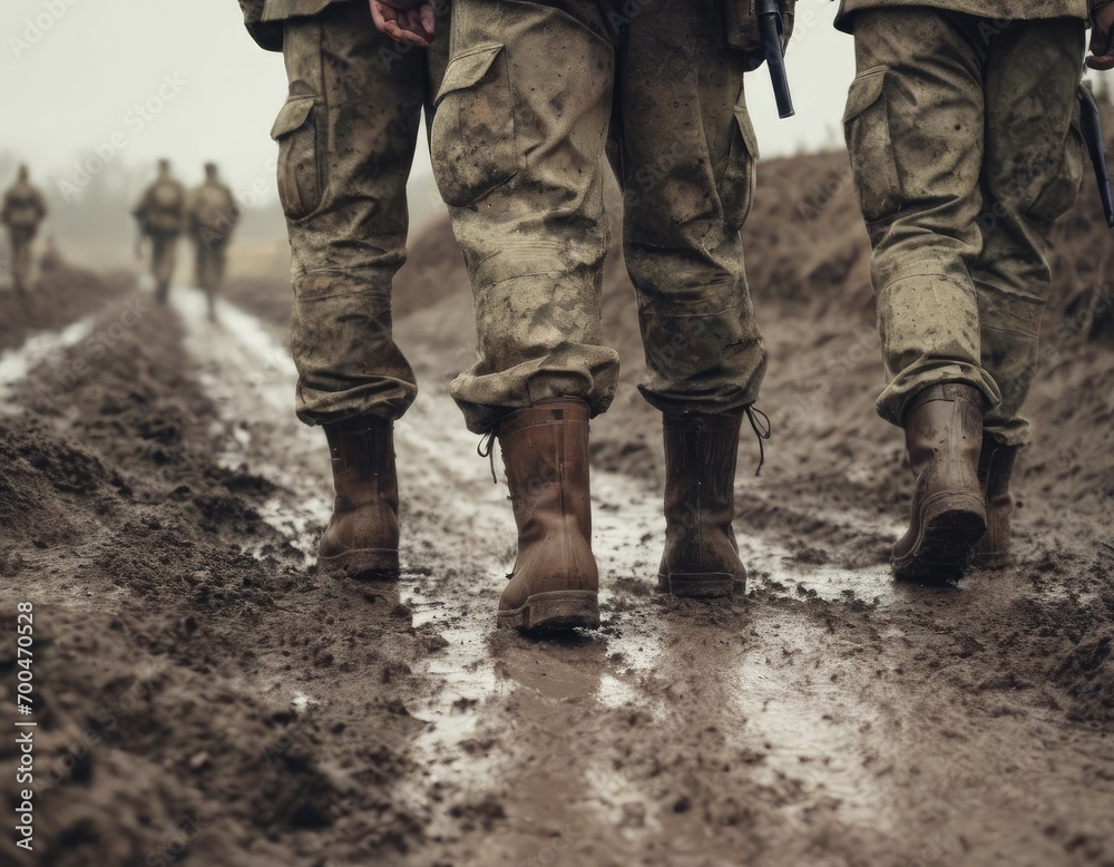 Illustration of back view crop group of soldiers in uniform and Illustration of back view crop group of soldiers in uniform and
