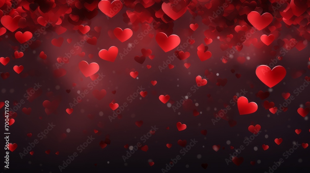 Romantic valentine's day scene: red hearts background, love and affection atmosphere