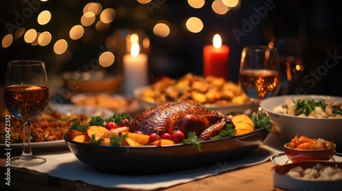 View of Christmas dinner. Generative AI. photo