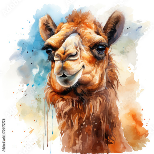 Watercolor Colorful Camel Illustration, Generative Ai