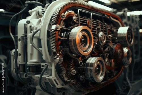 Inside the car engine, Belt gear. Generative AI.