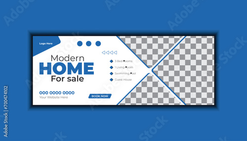 Real State and clean Home sale social media Facebook cover banner template design.