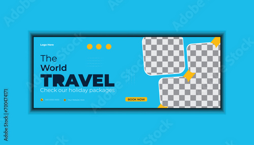 Modern and clean Travel social media Facebook cover banner template design.