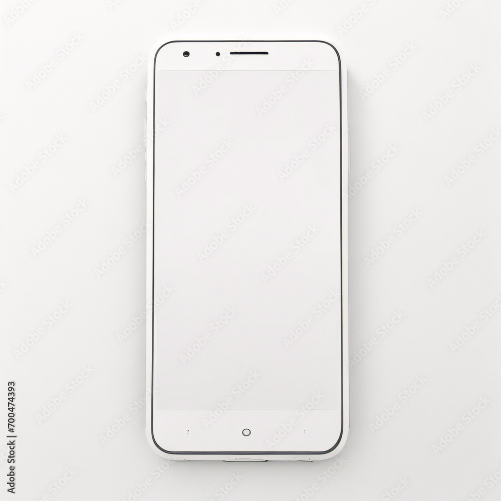 Smartphone-Modell mit leerem weißen Bildschirm, detailliertes Mobiltelefon-Modell, weißes Modell-Smartphone-Vorderansicht, Modell-3D-Mobiltelefon, ui, ux – Lagervektor