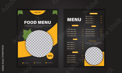 Beautiful food menu design template. Food menu and restaurant bifold brochure template design.