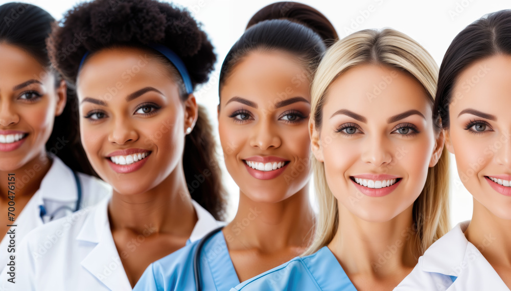 group of portraits of happy international nurses