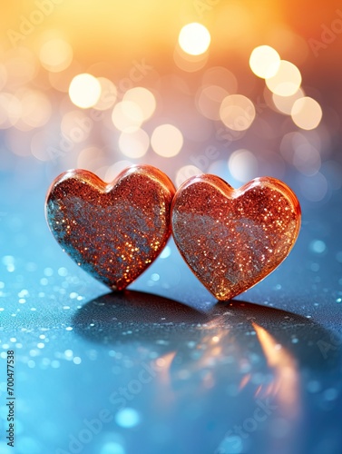 Valentines day festive background with two hearts In Shiny Background Valentine's Day glitter background