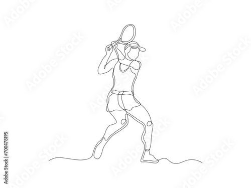 Abstract girl tennis player, lawn tennis,  sports, continuous one line art hand drawing sketch