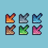 Pixel art sets of arrow vector icon with variation color item asset. arrow icon on pixelated style. 8bits perfect for game asset or design asset element for your game design asset