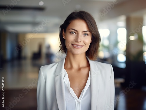 Portrait Attractive confident business woman in business professional working office