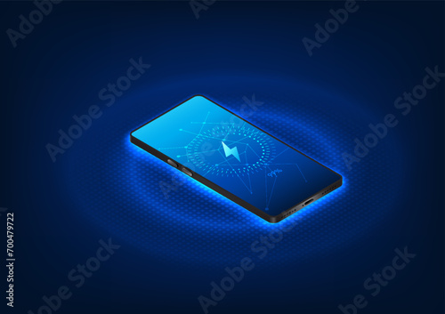 Battery technology Smartphones that have a Wireless Charging system, no need for wires, are an innovation that charges quickly and is convenient for users. The screen shows the charging symbol.