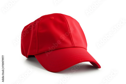 Red baseball cap isolated on white background.