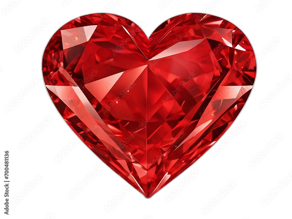 Red diamond textured shiny heart isolated cutout on transparent background