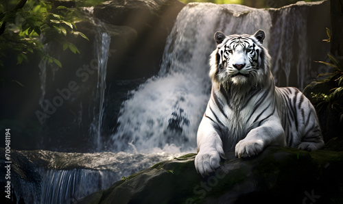white tiger in the forest background.