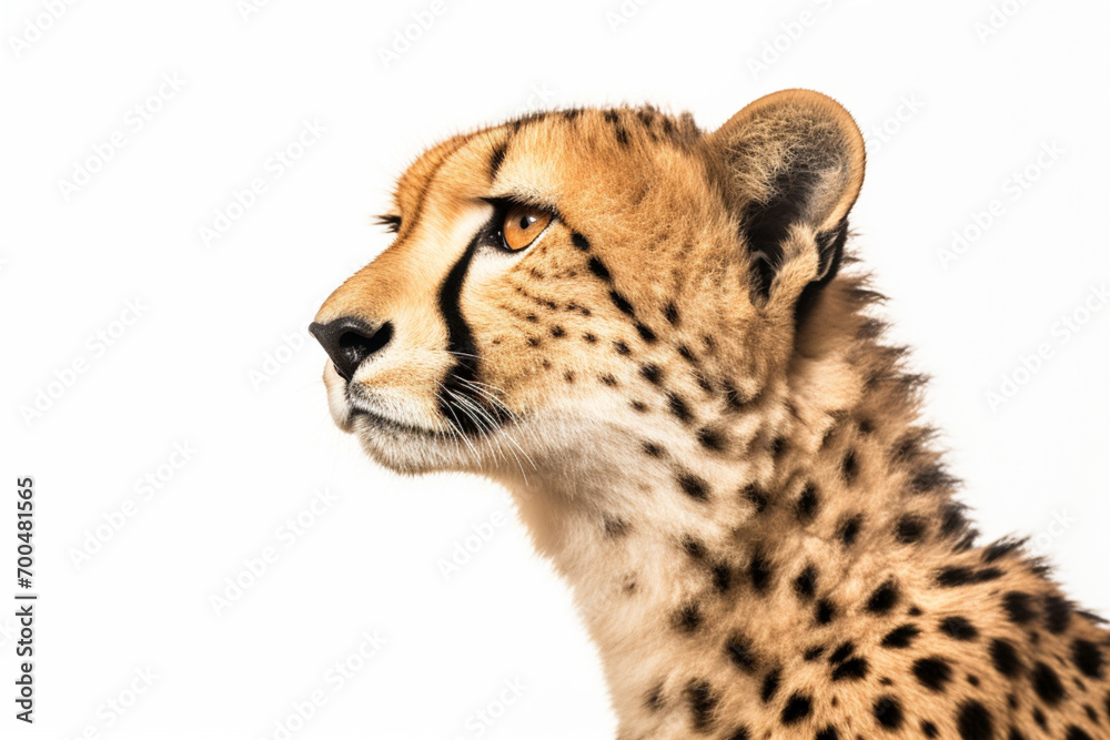 Cheetah close-up portrait on a white background. Cheetah close-up portrait on a white background.