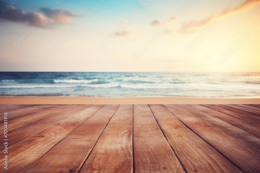 Wooden floor with sea background Wooden floor with sea background