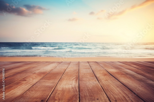 Wooden floor with sea background