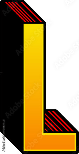 3D Yellow Red Stripped Alphabet Letter L