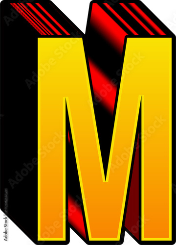 3D Yellow Red Stripped Alphabet Letter M