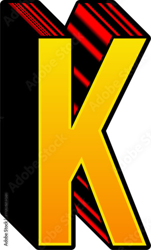 3D Yellow Red Stripped Alphabet Letter K