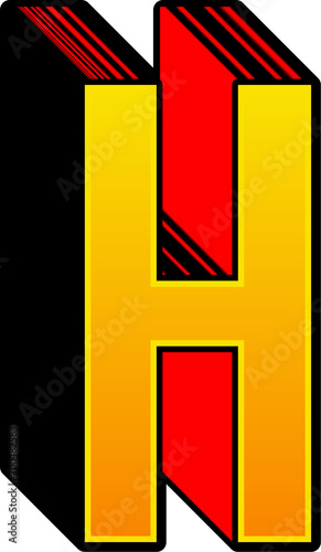 3D Yellow Red Stripped Alphabet Letter H