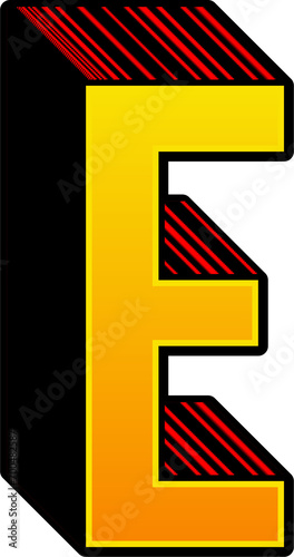3D Yellow Red Stripped Alphabet Letter E
