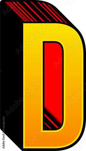 3D Yellow Red Stripped Alphabet Letter D