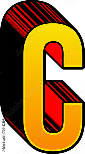 3D Yellow Red Stripped Alphabet Letter C