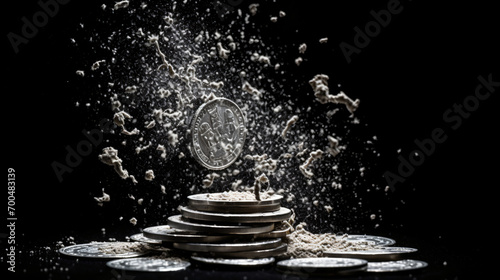 British sterling coin in particles splash