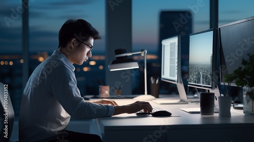 Software developer male asian at workplace image wallpaper