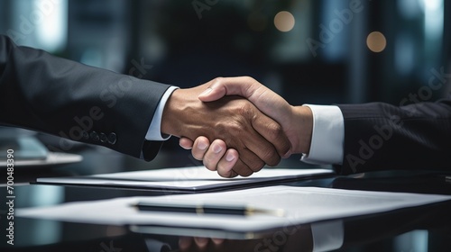 Hands shaking diversity businessmen close-up image background photo