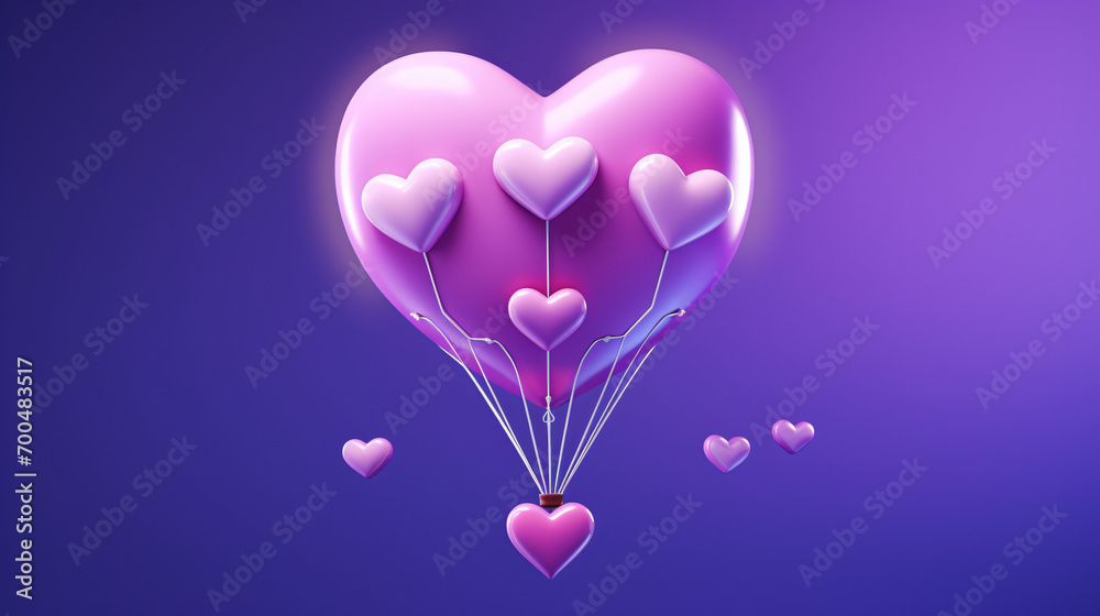 Valentine s day concept. 3D heart hot air flying