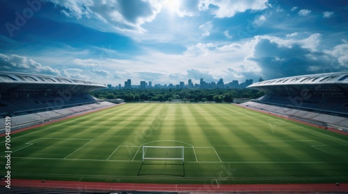 Aerial view the football field. Generative AI.