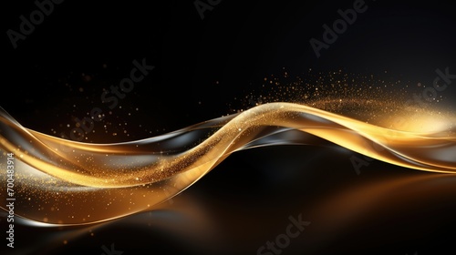 Shapeless lustrous shade gold wave motif on with golden glimmer sparkles dark backdrop photo