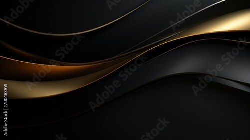 Sophisticated abstract backdrop adorned with golden wavy lines on black, abstract black and gold wave background
