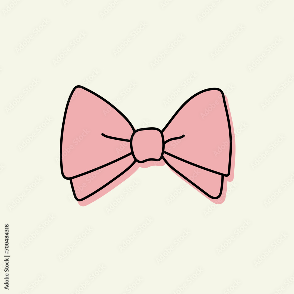 Cute coquette pink hair bow doodle outline illustration 01