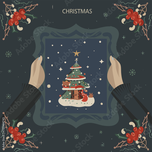 2d vector illustration colorful Christmas items frame and decoration with gifts accessories