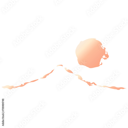 山と太陽の墨絵風イラスト　ベクター