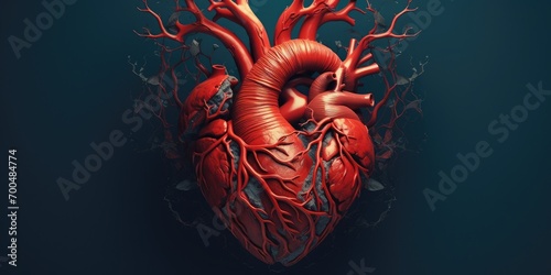 Close up of human heart during infarct or heart attack, sudden and sometimes fatal occurrence of coronary thrombosis, typically resulting in the death of part of a heart muscle photo